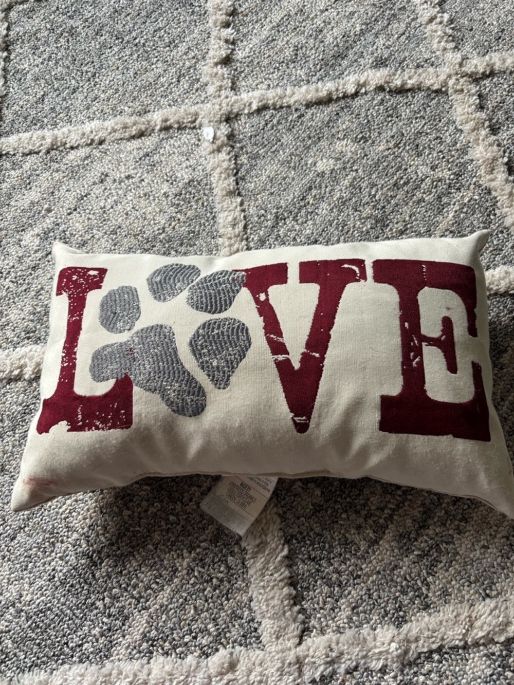 Source Unknown Red and Gray "LOVE" Paw Print Accent Pillow